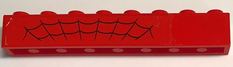 Lego Brick 1 x 8 with Black Spider Web Pattern Model Right Side (Sticker) - Set 76174 / Red