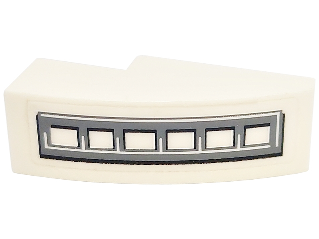 Lego Slope, Curved 3 x 1 with Black and Dark Bluish Gray Grille Pattern Model Left Side (Sticker) - Set 5973 / White