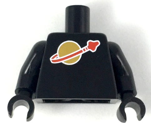 Lego Torso with Classic Space Logo High on Torso Pattern, Inside with Ribs (second reissue) / Black Arms / Black Hands