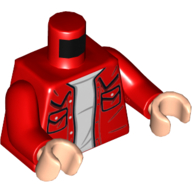 Lego Torso Shirt with Pockets over White Undershirt Print, Red Arms, Light Nougat Hands