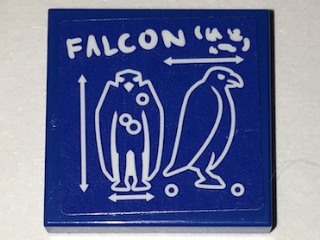 Lego Tile 2 x 2 with Bird Blueprint and 'FALCON' Pattern (Sticker) - Set 70594