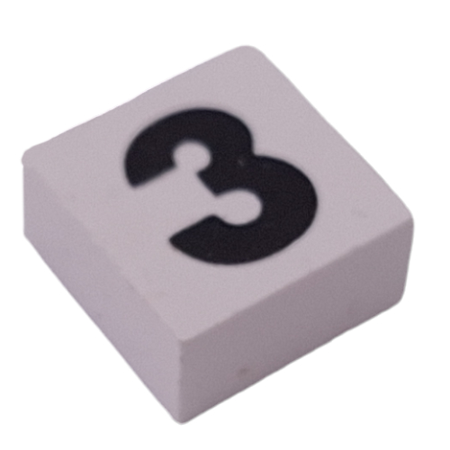 Lego Modulex Tile 2 x 2 with Black '3' Print, Black Internal Lining, No Dot