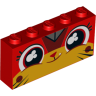 Lego Brick 1 x 5 x 2 with Happy Unikitty, Red Eyes, Puffed Cheeks Print / Red