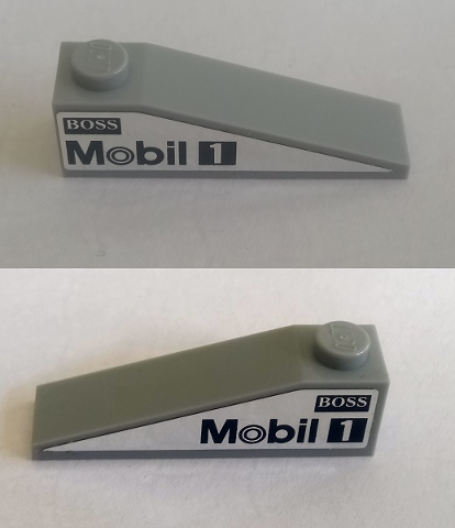 Lego Slope 18 4 x 1 with 'BOSS' and 'Mobil 1' on Silver Background Pattern on Both Sides (Stickers) - Set 75911 / Light Bluish Gray