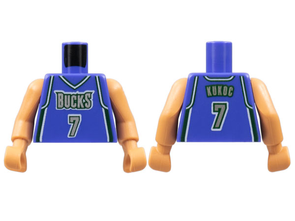 Lego Torso NBA Milwaukee Bucks #7 Kukoc Pattern / Nougat NBA Arms