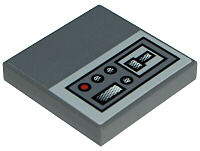 Lego Tile 2 x 2 with SW Jedi Starfighter Control Panel with Buttons on Light Bluish Gray Background Pattern Model Right Side (Sticker) - Sets 7256 / 7283 / Dark Bluish Gray