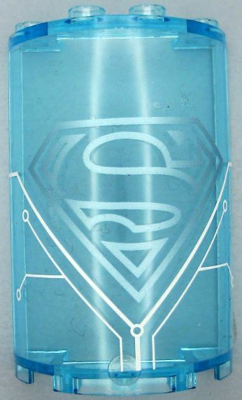 Lego Cylinder Half 2 x 4 x 5 with 1 x 2 Cutout with Metallic Light Blue Superman Logo and White Circuitry Pattern (Sticker) - Set 41239 / Trans-Light Blue