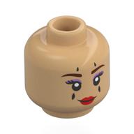 Lego Minifig Head Aura, Dark Orange Eyebrows, Lavender Eyeshadow, Red Lips, Black Stripes, Smile / Wink / Warm Tan
