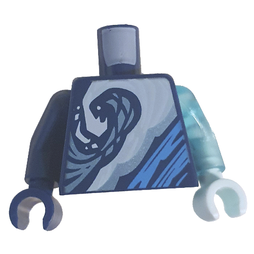Lego Torso, Odd Arms and Hands, Light Aqua, Azure, and Blue Swirls print, Left Trans-Light Blue Arm and Light Aqua Hand, Right Dark Blue Arm Hand / Dark Blue