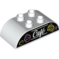Lego Duplo Brick 2 x 4 Curved Top with Cakes and 'Cafe' Print