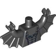 Lego Torso with Bat Wings and Dark Bluish Gray Fur Print, Black Arms with Wings, Black Hands / Black