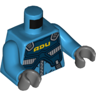 Lego Torso Protection Vest with 'ADU' Print, Dark Azure Arms, Dark Bluish Gray Hands / Dark Azure