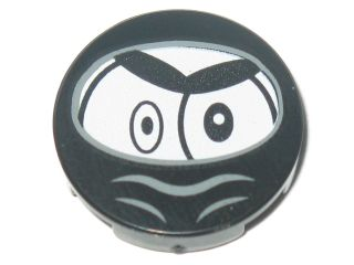 Lego Tile, Round 2 x 2 with Bottom Stud Holder with Black Large Eyes, Eyebrows and Ninja Wrap (Nixel Face) Pattern