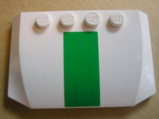 Lego Wedge 4 x 6 x 2/3 Triple Curved with Green Stripe Pattern (Sticker) - Set 7245-1 / White
