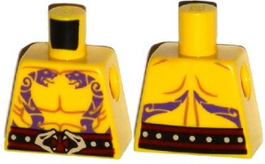 Lego Torso Ninjago Bare Chest Muscles, Dark Purple Snake Tattoos, Belt with Tan Snake Buckle Pattern / Yellow
