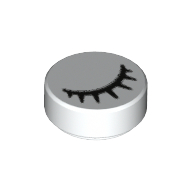 Lego Tile Round 1 x 1 with Black Eye Closed with Eyelashes Print / White