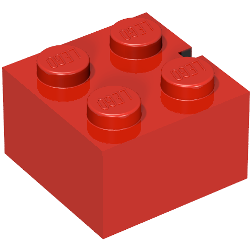 Lego Brick 2 x 2 without Bottom Tubes, Slotted (with 1 slot) / Vintage Red