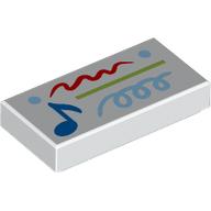 Lego Tile 1 x 2 with Blue Music Notes, Multi Color Scribbles Print / White