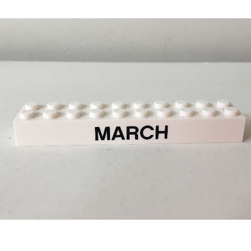 Lego Brick 2 x 10 with Black 'MARCH' / 'APRIL' Print / White