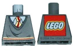 Lego Torso Harry Potter Sweater and Tie Gryffindor Colors Pattern - LEGO Logo on Back / Dark Bluish Gray
