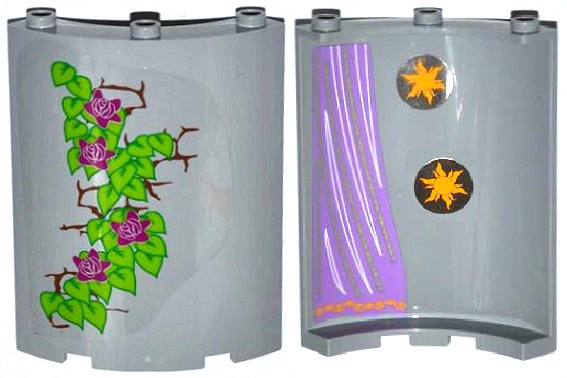 Lego Cylinder Quarter 4 x 4 x 6 with 2 Stars and Curtain on Inside and 4 Magenta Flowers, Leaves and Brick Wall on Outside Pattern (Stickers) - Set 41054