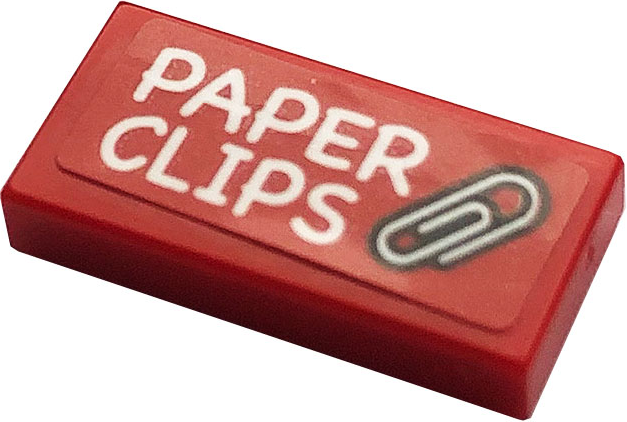 Lego Tile 1 x 2 with 'PAPER CLIPS' and Clip Pattern (Sticker) - Set 21324 / Red