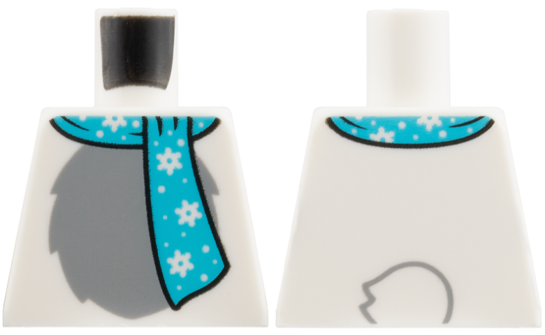 Lego Torso with Light Bluish Gray Fur and Medium Azure Scarf with Snowflakes, Tail on Back Pattern / White