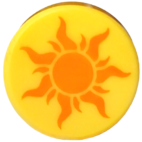 Lego Tile, Round 1 x 1 with Orange Sun Pattern / Yellow