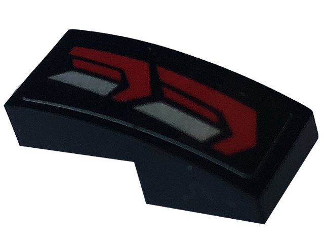 Lego Slope, Curved 2 x 1 x 2/3 with Red and Silver Taillights Pattern Model Left Side (Sticker) - Set 76903 / Black