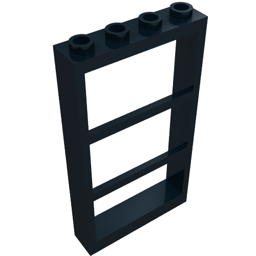 Lego Window 1 x 4 x 6 Frame with 3 Panes, Fixed Glass with NO GLASS / Black