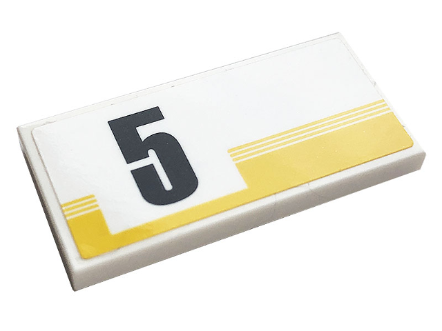 Lego Tile 2 x 4 with Yellow Stripes and Black Number 5 Pattern Model Left Side (Sticker) - Set 76897