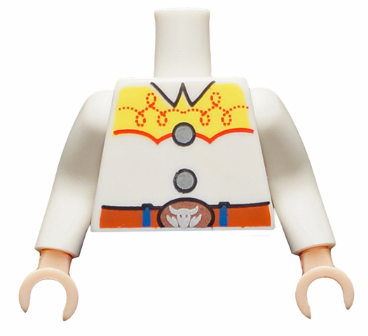 Lego Torso Western Outfit Female Pattern (Jessie) / White Arms Long / Light Nougat Hands