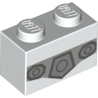 Lego Brick 1 x 2 with Light Bluish Grey Field, Dark Bluish Grey Shapes Print / White