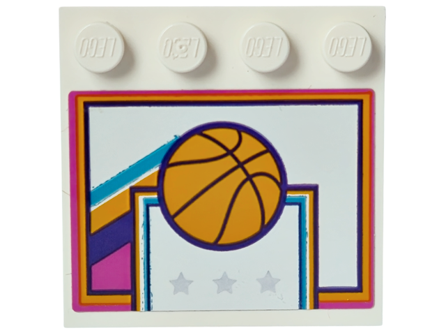 Lego Tile, Modified 4 x 4 with Studs on Edge with Basketball and Backboard with Stars Pattern (Sticker) - Set 41312