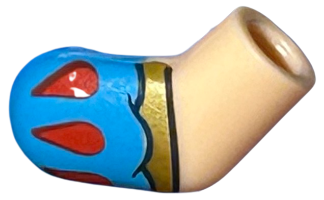 Lego Arm, Right with Molded Dark Azure Short Sleeve and Printed Red Drops and Gold Strap Pattern / Light Nougat