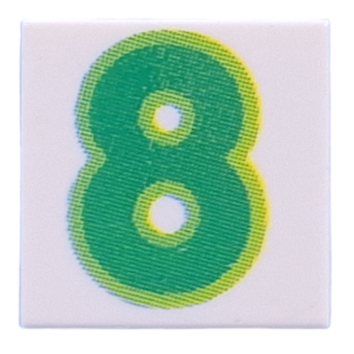 Lego Tile 2 x 2 with Green '8' Print