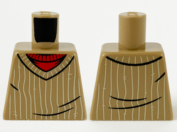 Lego Torso Sweater with Vertical White Stripes over Red Undershirt Pattern / Dark Tan