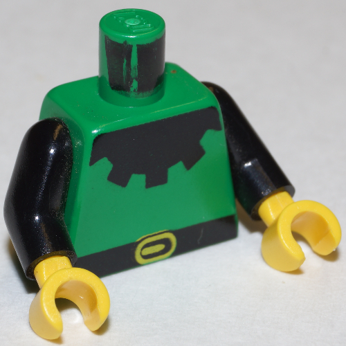Lego Torso Forestman Black Collar Print, Black Arms, Yellow Hands / Green