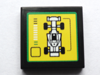 Lego Tile 2 x 2 with F1 Race Car and Bar Gauge Pattern (Sticker) - Set 75913 / Black