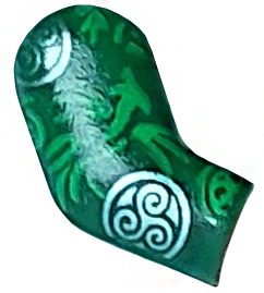 Lego Arm, Right with Silver and Bright Green Circles and Filigree Pattern / Dark Green
