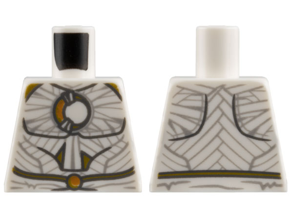Lego Torso Layered Wrappings, Gold Crescent Moon, Shoulders, and Thin Belt with Circle Buckle Pattern / White