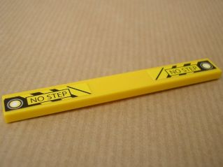 Lego Tile 1 x 8 with 'NO STEP', Silver Circles and Black and Yellow Danger Stripes Pattern on Both Ends (Stickers) - Set 8635 / Yellow