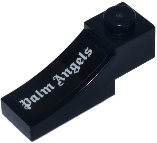 Lego Arch 1 x 3 Inverted with White 'Palm Angels' Logo Pattern Model Left Side (Sticker) - Set 77250 / Black