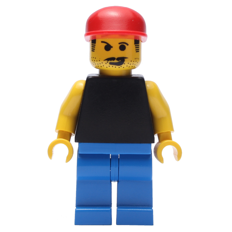 Lego Man - Black Torso, Blue Legs, Red Cap