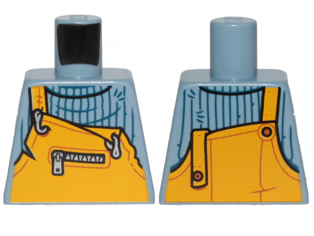 Lego Torso Turtleneck Sweater with Bright Light Orange Overalls and Zippered Breast Pocket Pattern / Sand Blue