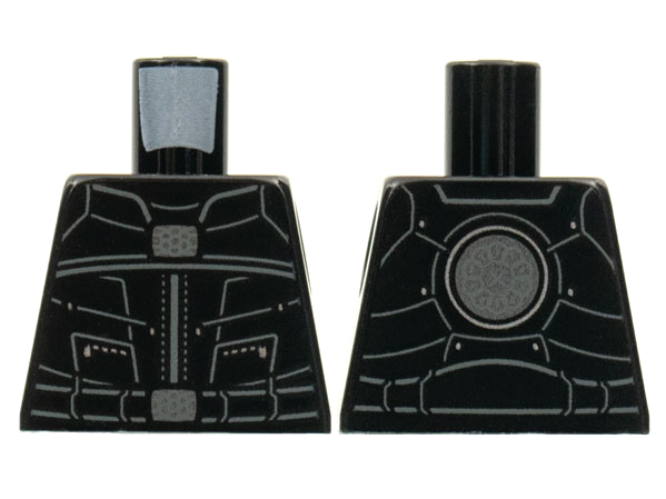 Lego Torso Vest, Silver and Dark Bluish Gray Lines, Ten Rings Logo on Back Pattern / Black