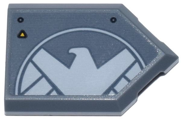 Lego Tile, Modified 2 x 3 Pentagonal with Panel with White Eagle Shield Logo Pattern Model Right Side (Sticker) - Set 76269 / Dark Bluish Gray