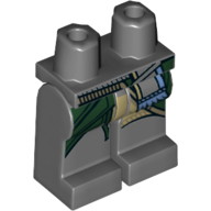 Lego Hips and Dark Bluish Gray Legs with Dark Bluish Gray and Medium Blue Tied Belt with Fringe, Dark Green Coat Tails Print / Dark Bluish Gray