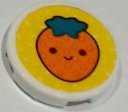 Lego Tile, Round 2 x 2 with Bottom Stud Holder with Coral Strawberry with Face on Yellow Background Pattern (Sticker) - Set 41926