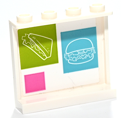 Lego Panel 1 x 4 x 3 with Side Supports - Hollow Studs with Sandwich and Hamburger on Lime, Medium Azure and Dark Pink Squares Pattern (Sticker) - Set 41731 / White